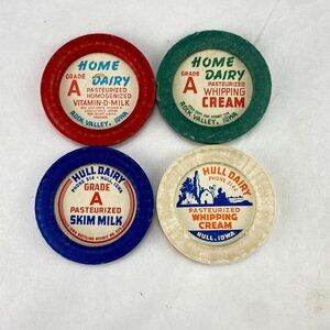 Vintage Iowa Milk Bottle Caps Hull and Home Dairy Unused Lot of 4